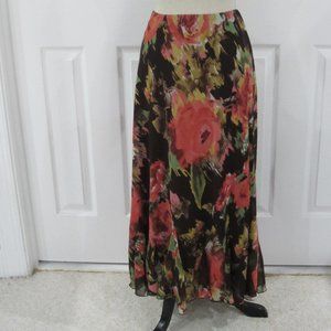 Cato Brown/Coral/Green Skirt Ruffled Hem Sz 14/16W